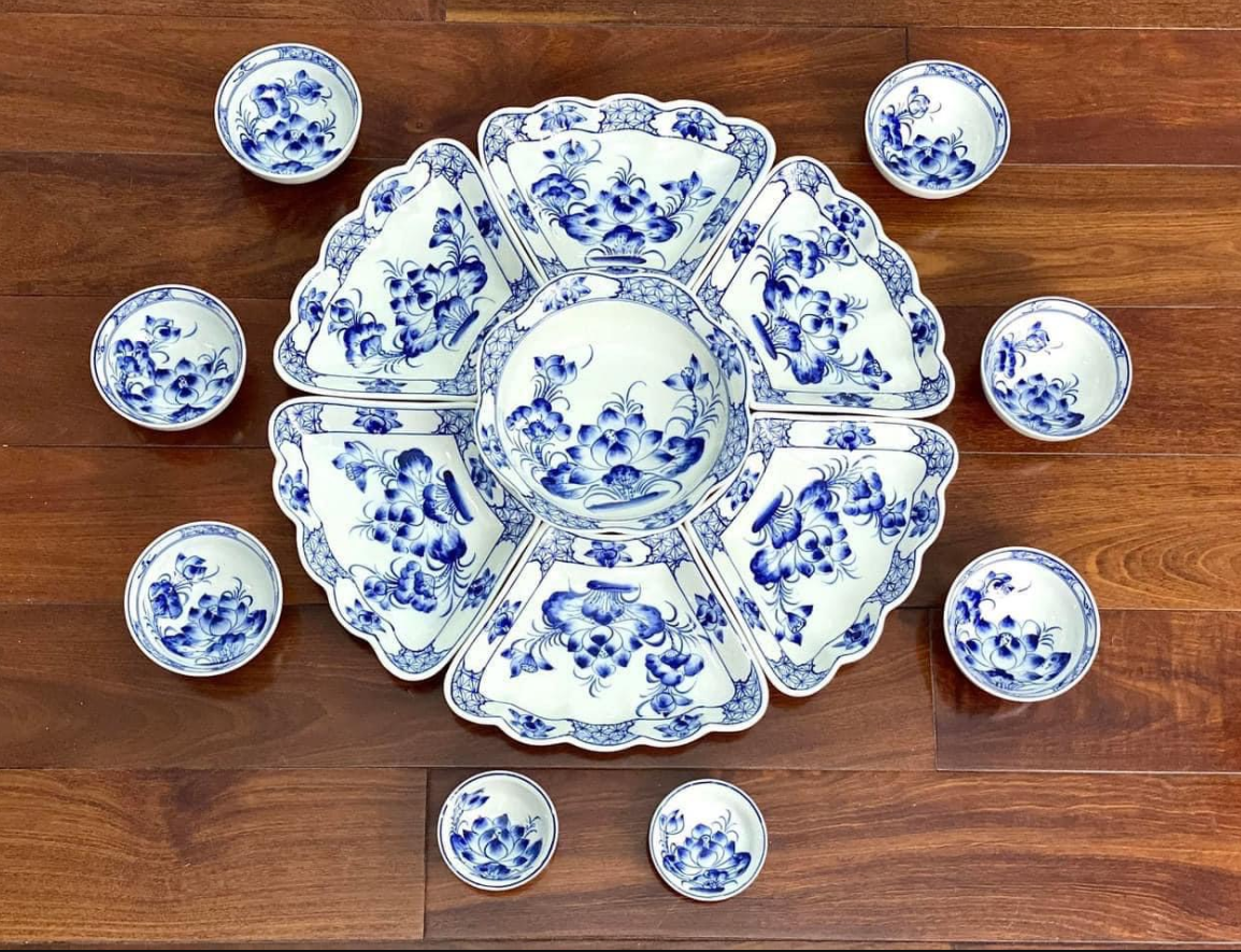 Set bát đĩa cúng cực xinh gốm sứ Bát Tràng